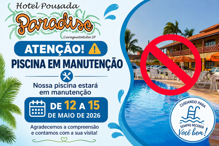 Manutenção da piscina de 12 a 15 de maio